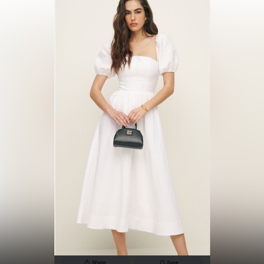 Reformation White Puff-Sleeve Midi Dress